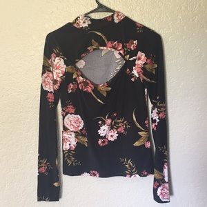 Bust cut out floral long sleeve top